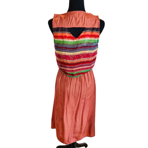 Anthropologie Blu Pepper Dress M Tie Up Multi Color Hi Low Hem Aztec Santa Fe - Picture 2 of 11